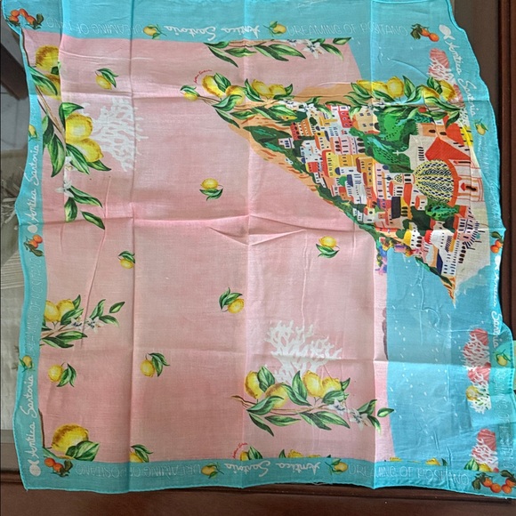 Antica Sartoria Capri by The Sea  Pink and Blue Lemon Print Hair Scarf bandana - Picture 4 of 4